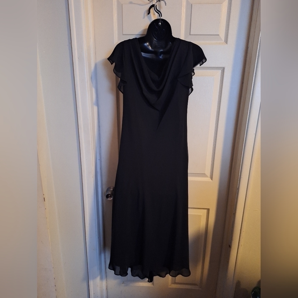 Black V-Neck Ruffle Maxi Dress with Rhinestone Detail - Picture 7 of 8
